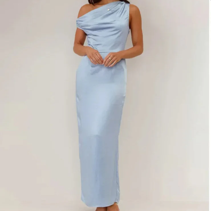 Coralie Draped Satin Wedding Guest Maxi Dress - Image 3