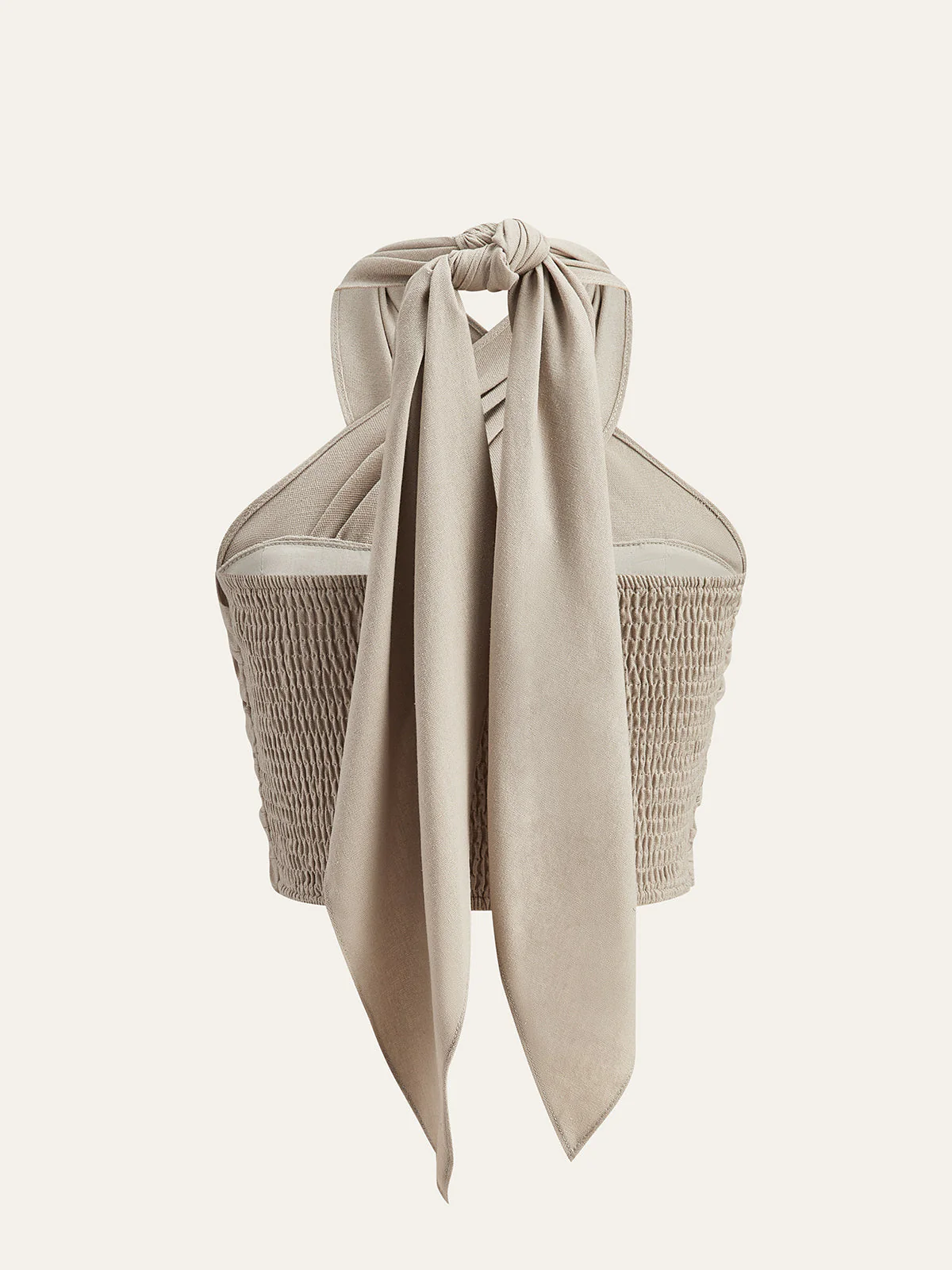 Linen Blend Crisscross Halter Crop Top - Image 3