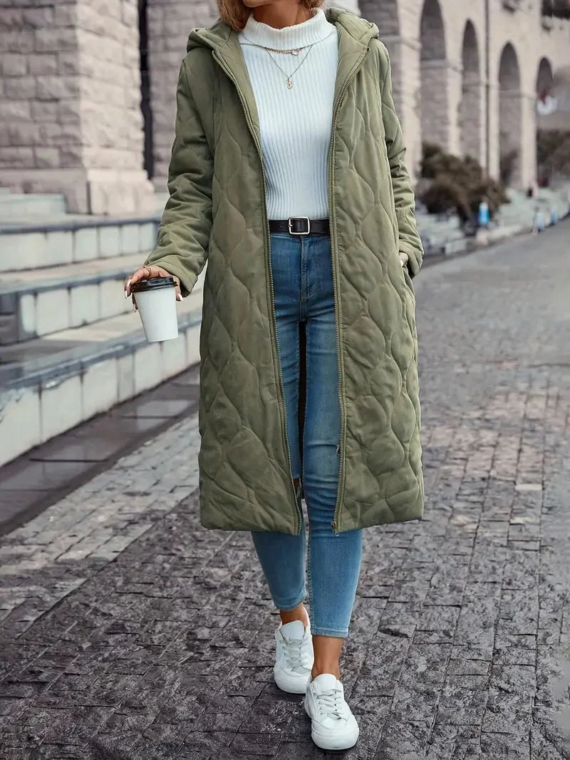 Women's Cotton quilted coat with hood and long sleeves - Image 2