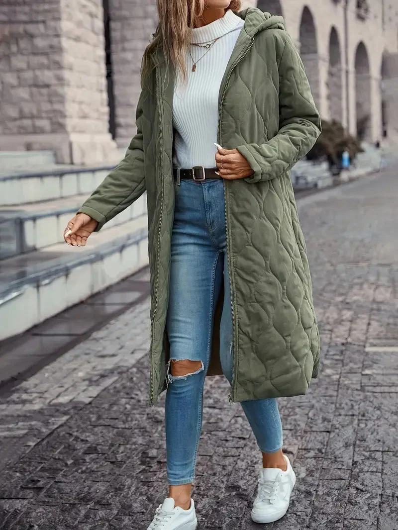 Women's Cotton quilted coat with hood and long sleeves - Image 4