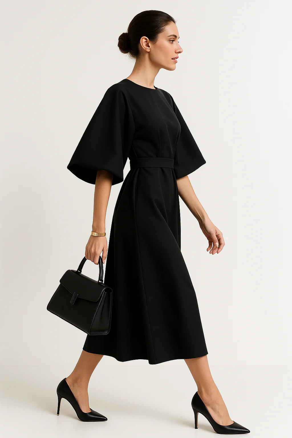Crew Neck Midi Work Dress - Image 3
