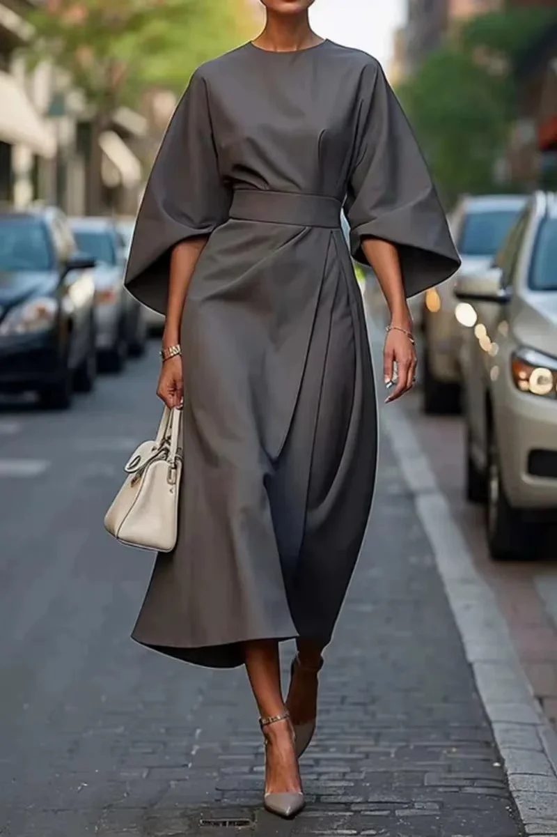 Crew Neck Midi Work Dress - Image 5