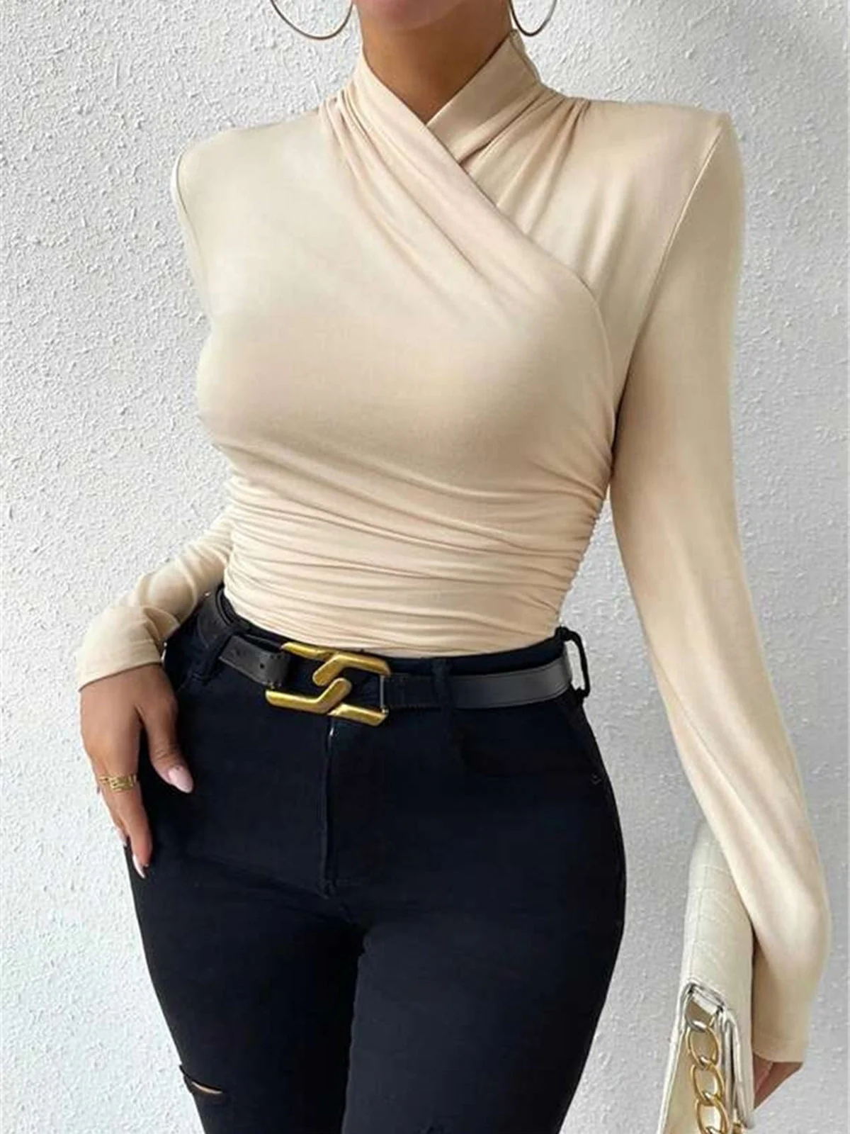 Draped Crossover Long Sleeve Top - Image 3