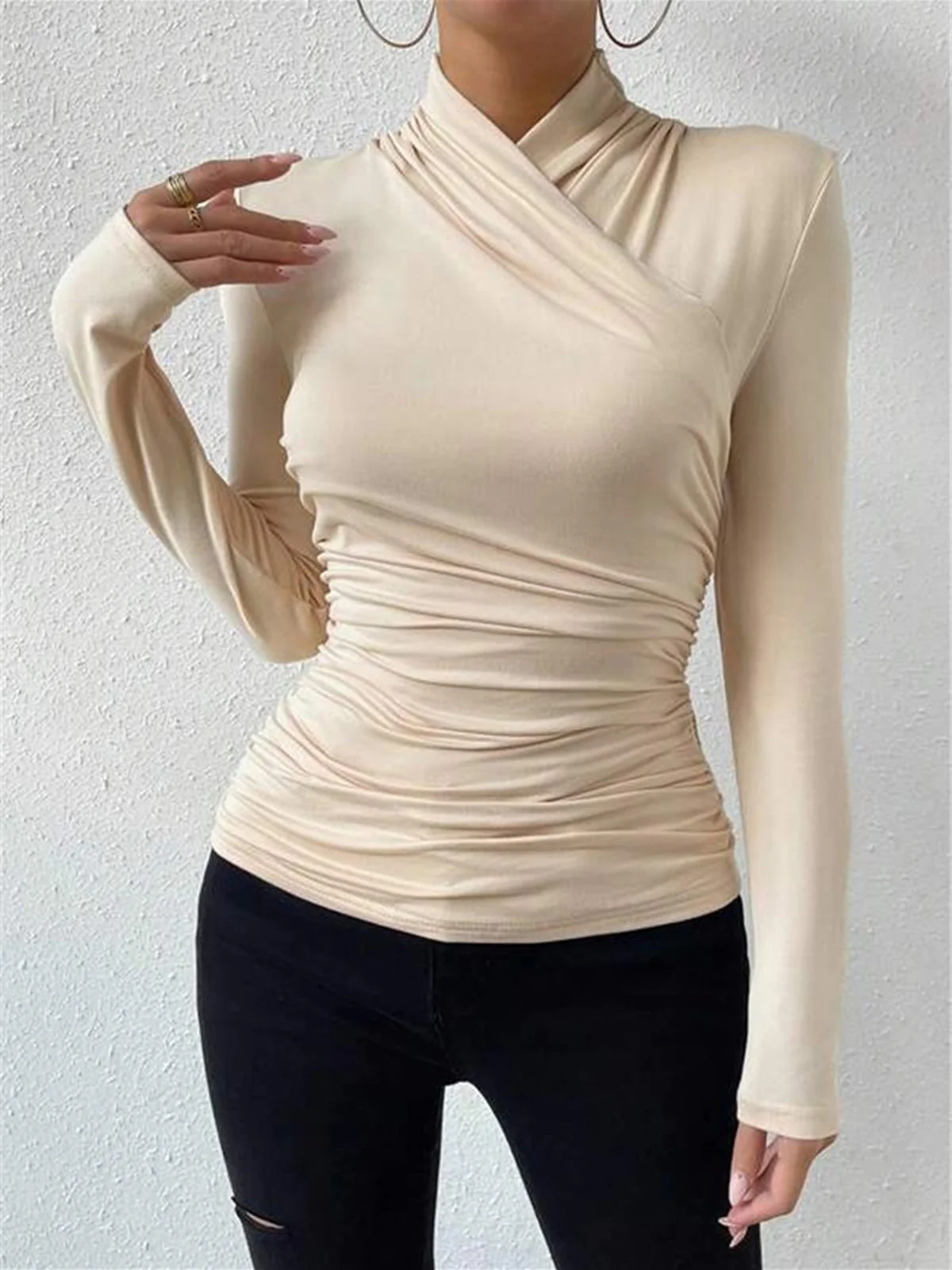 Draped Crossover Long Sleeve Top - Image 4