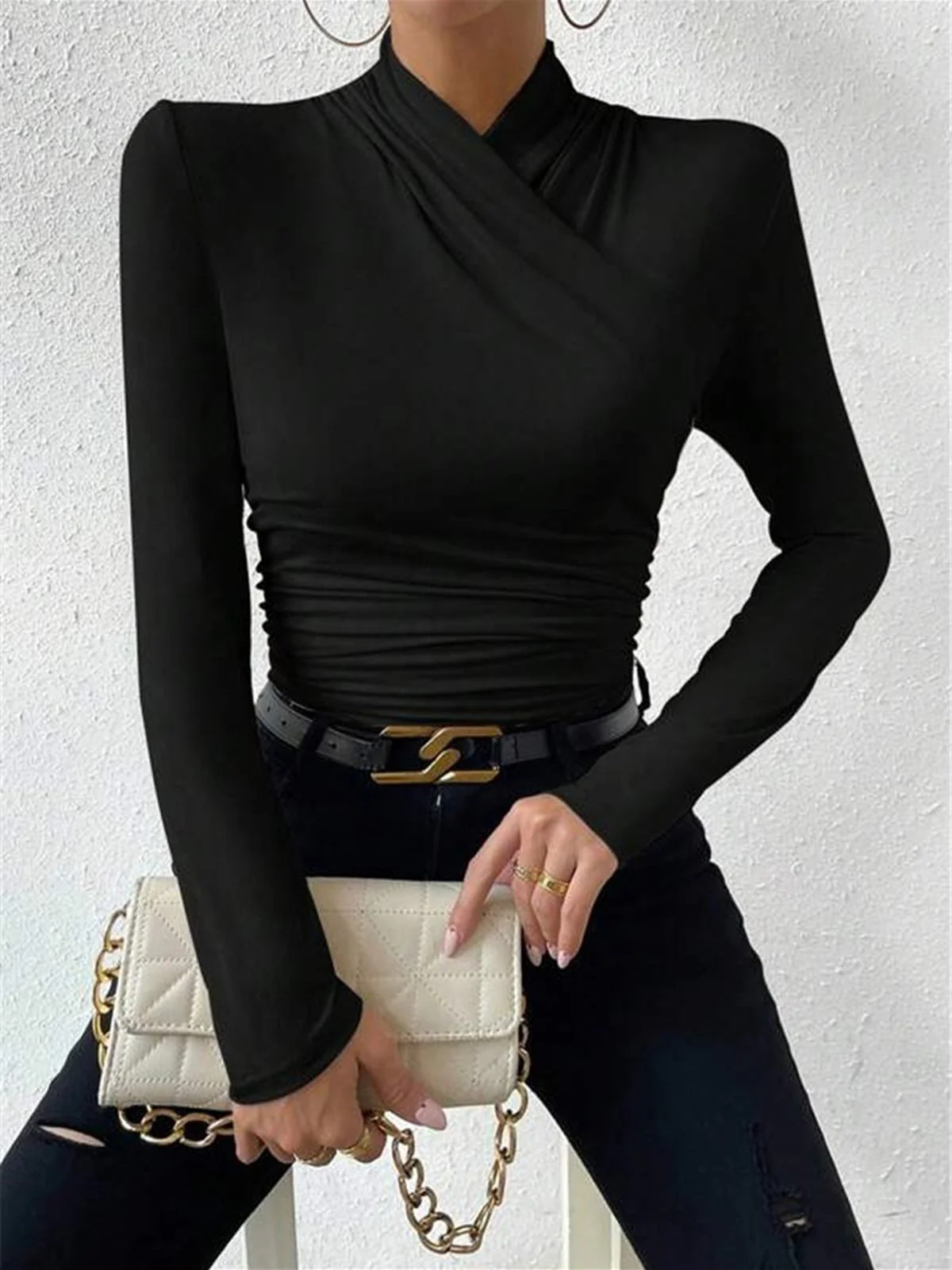 Draped Crossover Long Sleeve Top - Image 5