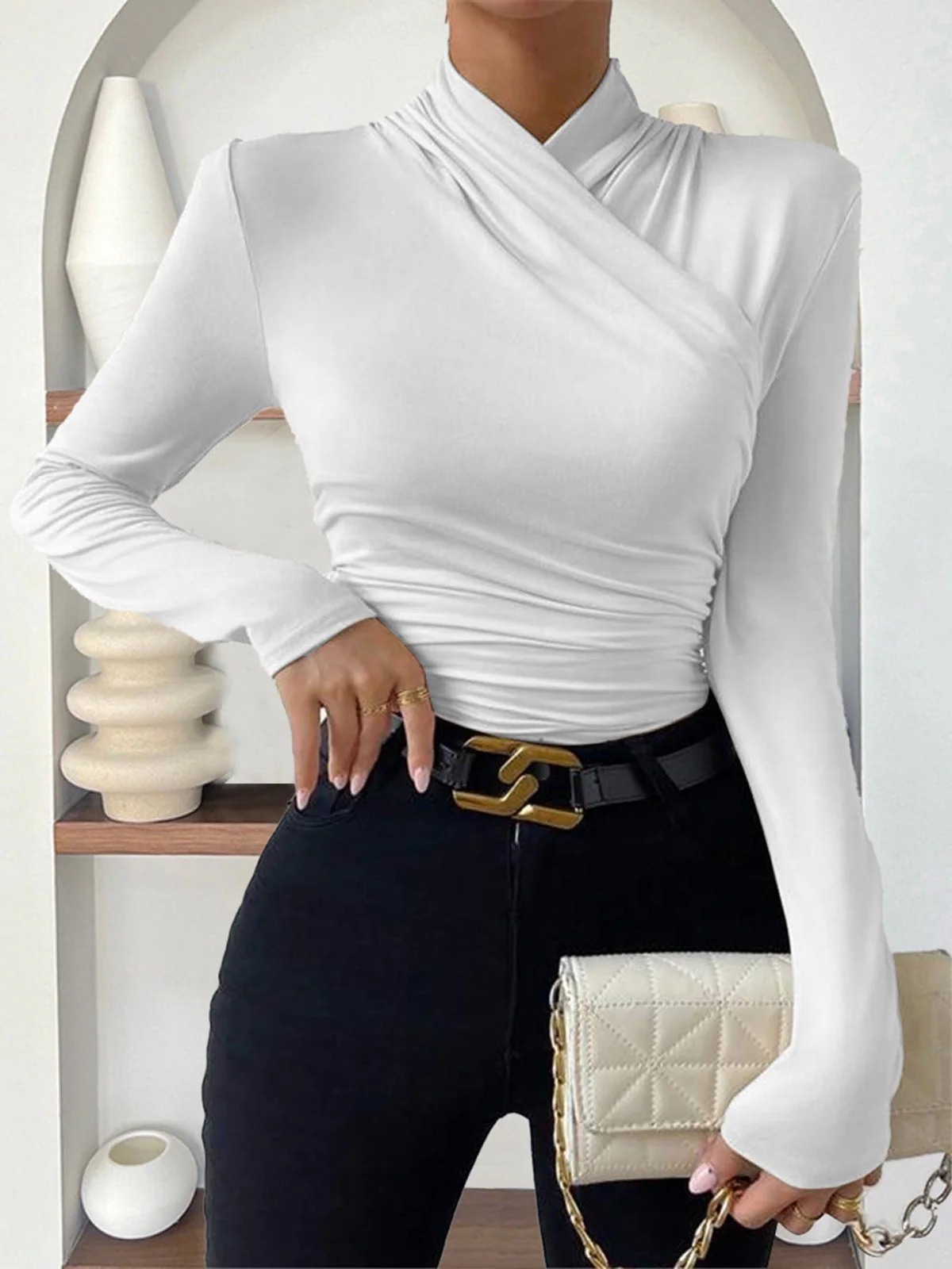 Draped Crossover Long Sleeve Top - Image 7
