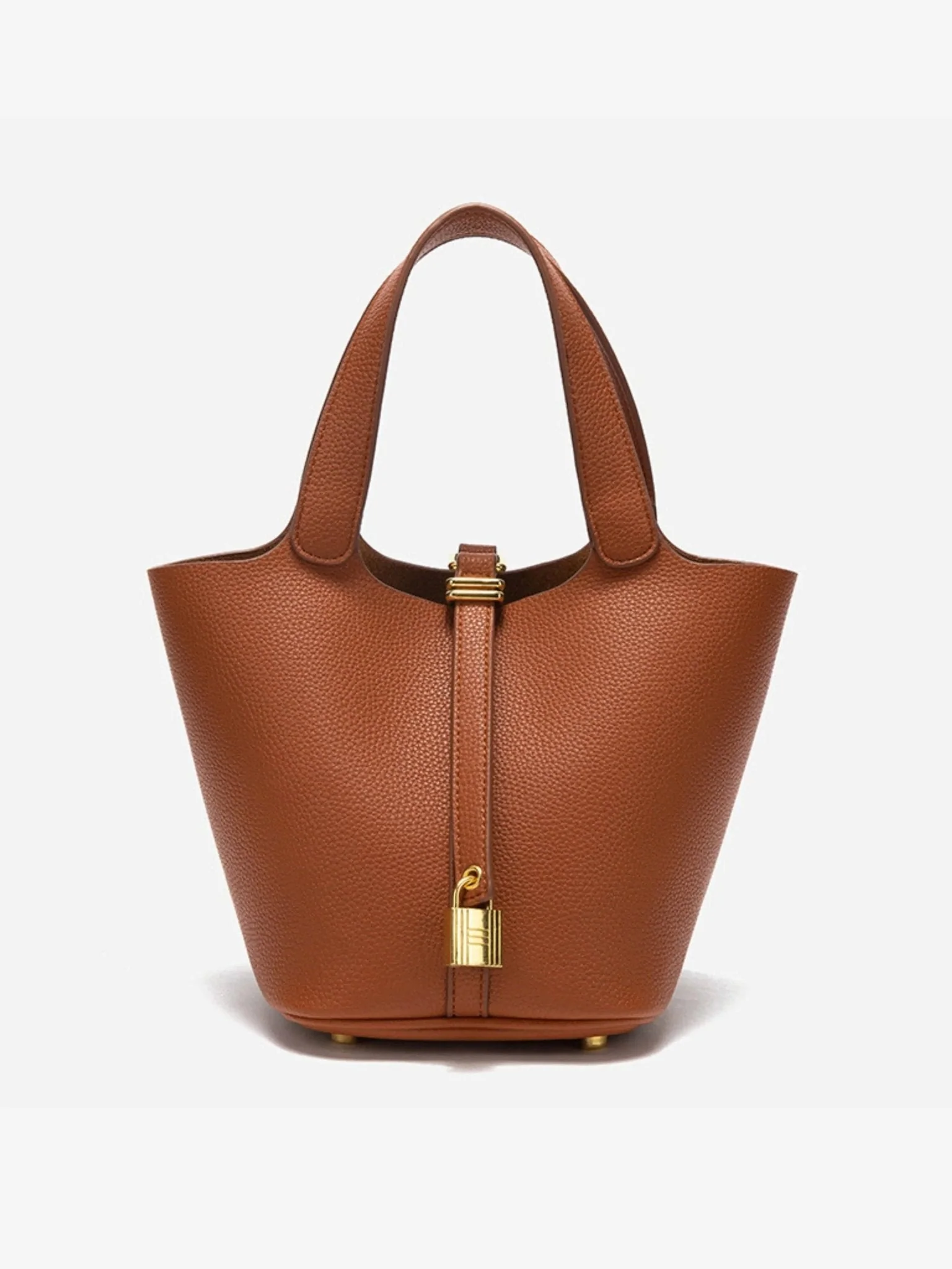 Luxe Taupe Leather Bucket Bag - Image 10