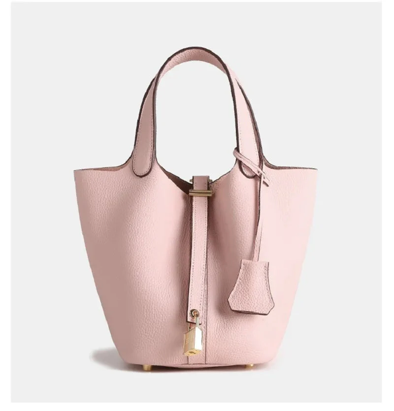 Luxe Taupe Leather Bucket Bag - Image 12