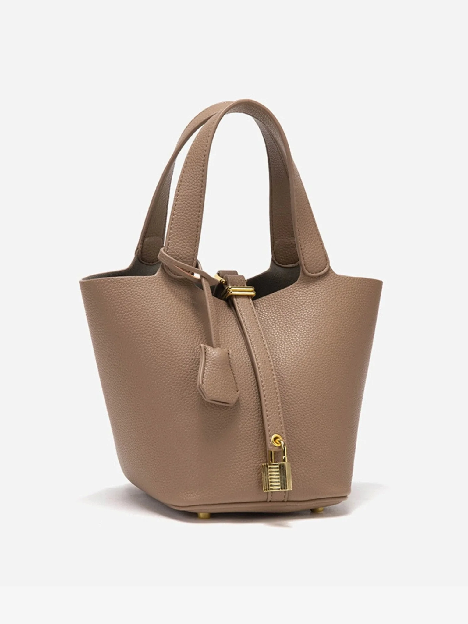 Luxe Taupe Leather Bucket Bag - Image 3