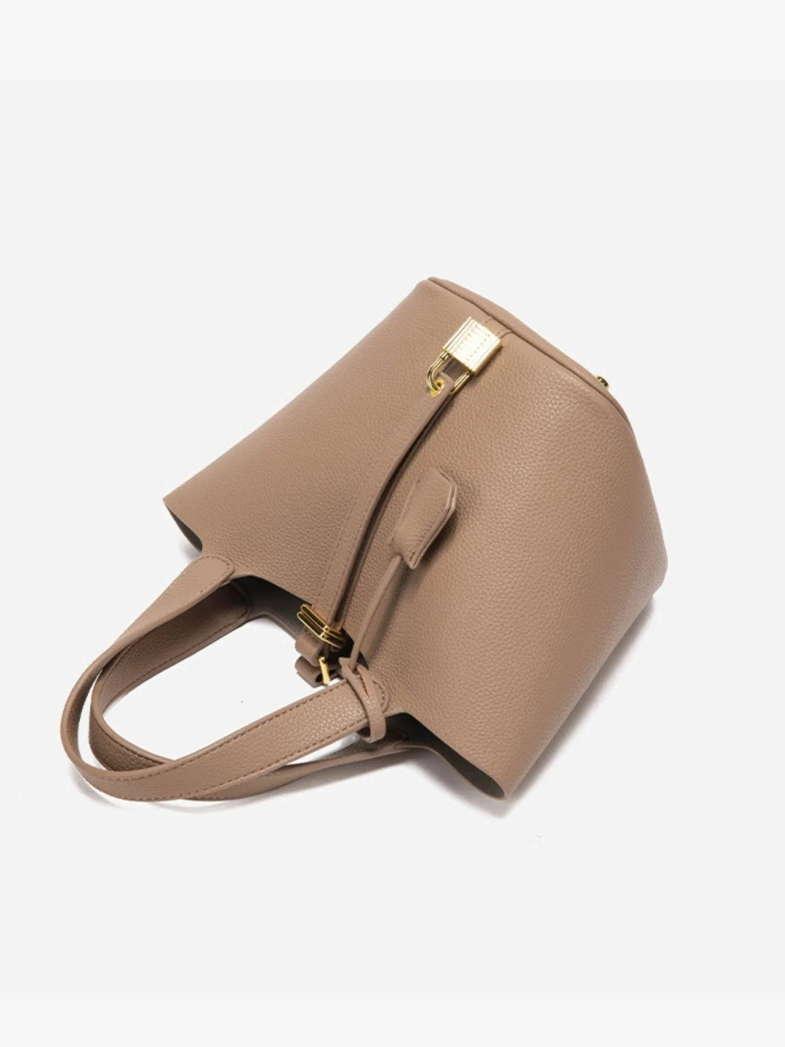 Luxe Taupe Leather Bucket Bag - Image 5