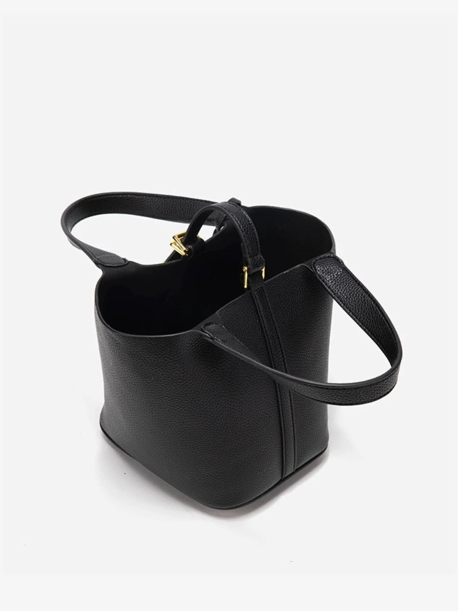 Luxe Taupe Leather Bucket Bag - Image 6