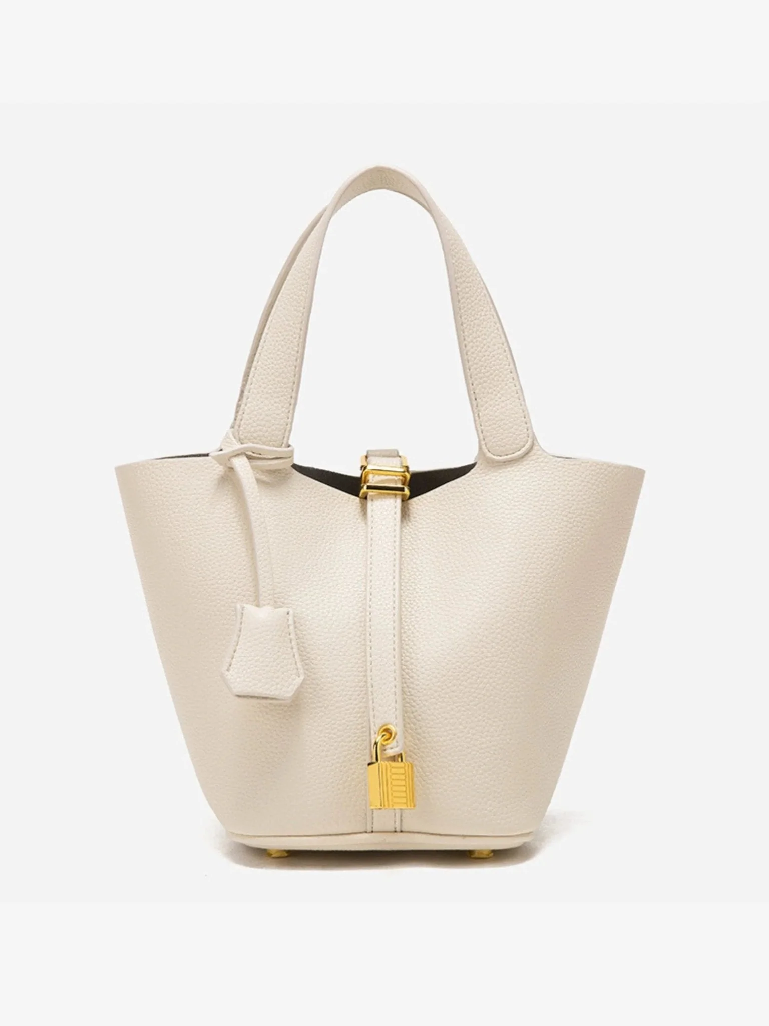 Luxe Taupe Leather Bucket Bag - Image 9