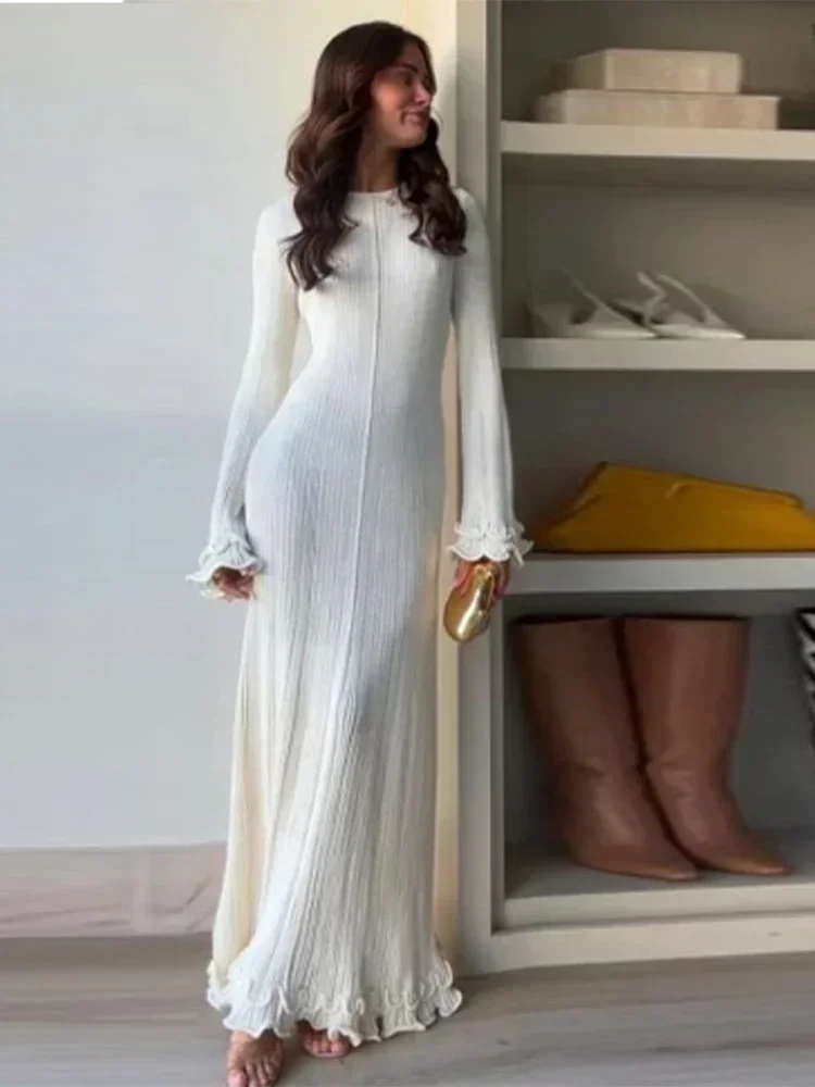 White Ribbed Knit Maxi Dress – Short Sleeve Elegant Summer Dress for Women - Image 7