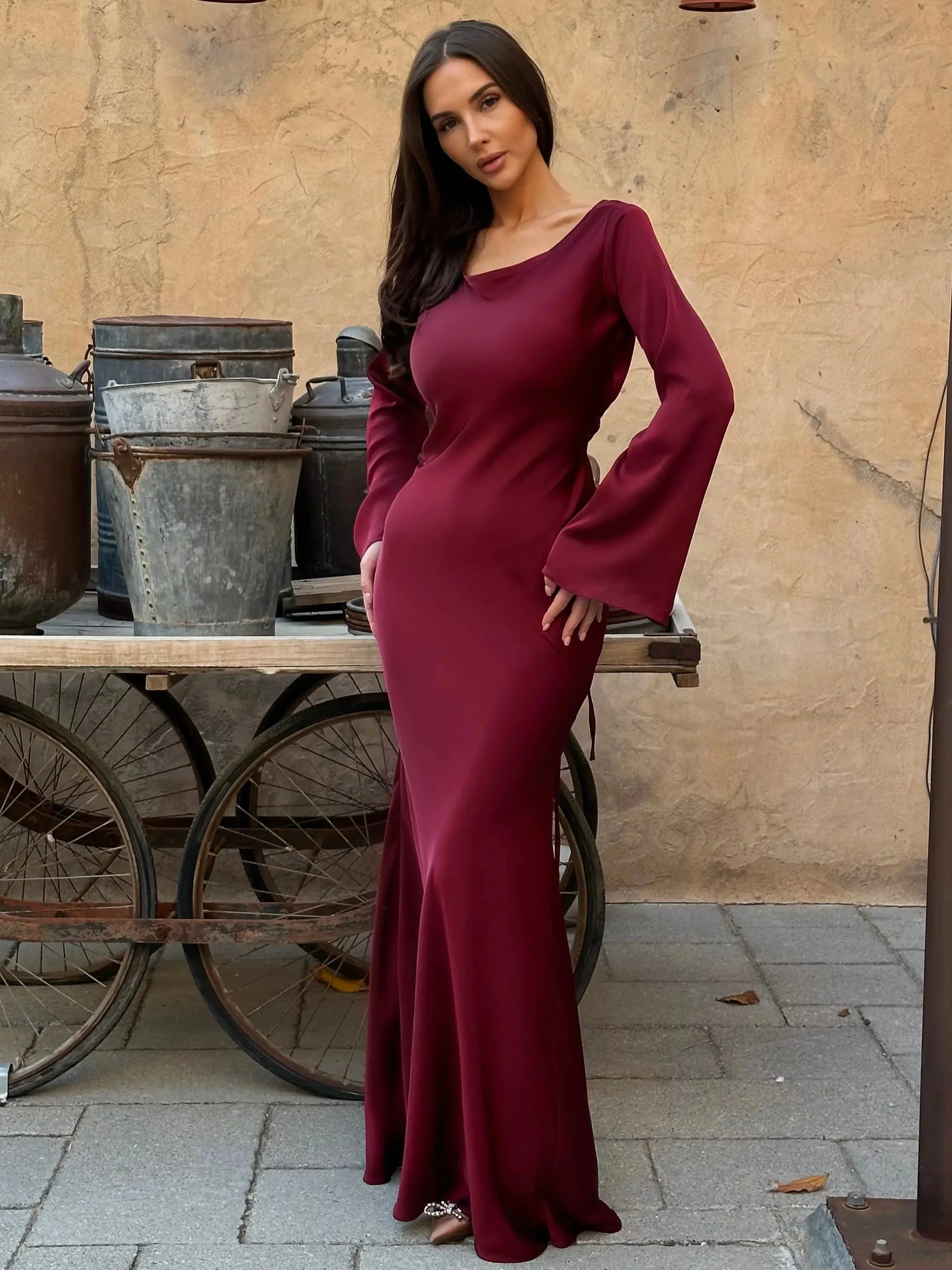 Elegant Wedding Guest Long Sleeve Maxi Dress - Image 11