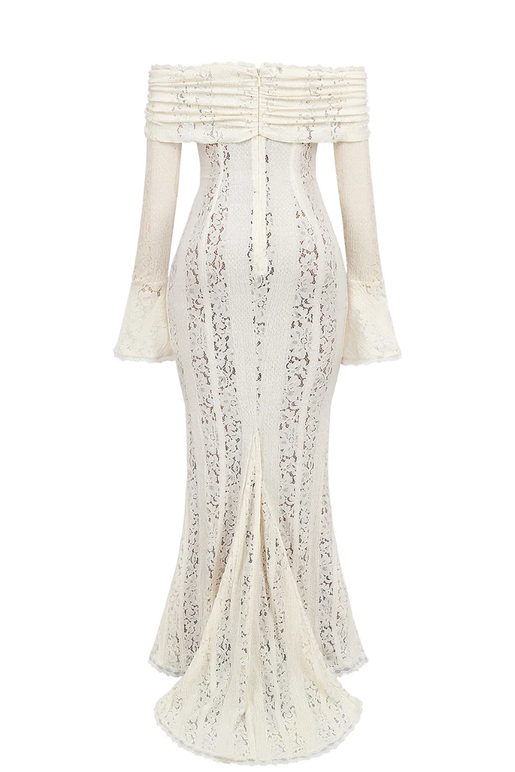 Elegant Off-Shoulder Lace Wedding Guest Maxi Dress - Image 6