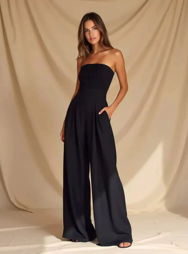 Women's Elegant loose fit strapless jumpsuit - Image 4