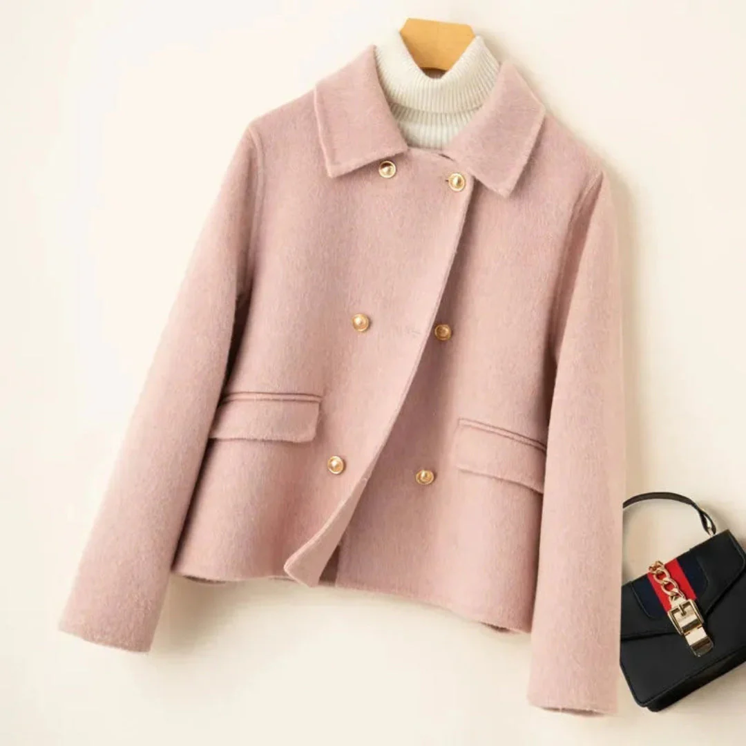 Women's Elegant wool coat with doll collar and gold buttons - Image 3