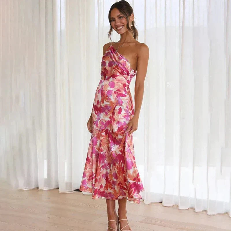 Elegant one-shoulder floral Cocktail Party dress - Image 2