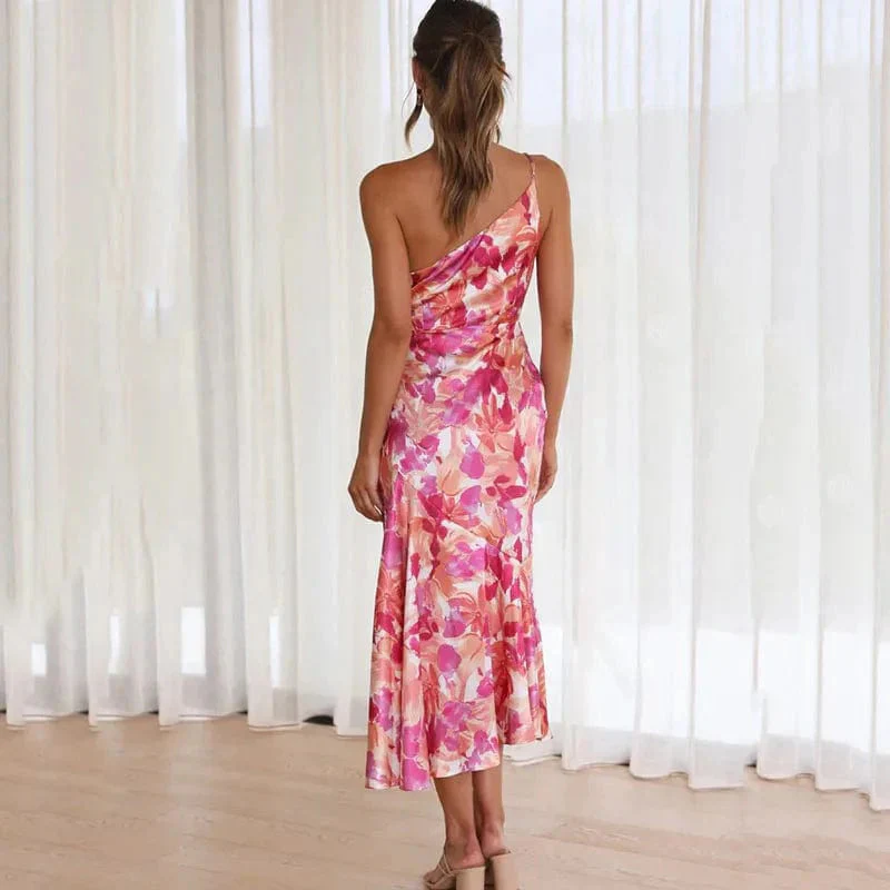 Elegant one-shoulder floral Cocktail Party dress - Image 3