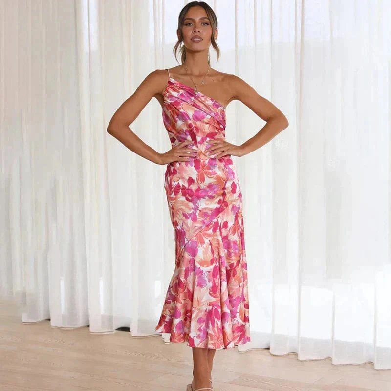 Elegant one-shoulder floral Cocktail Party dress - Image 4