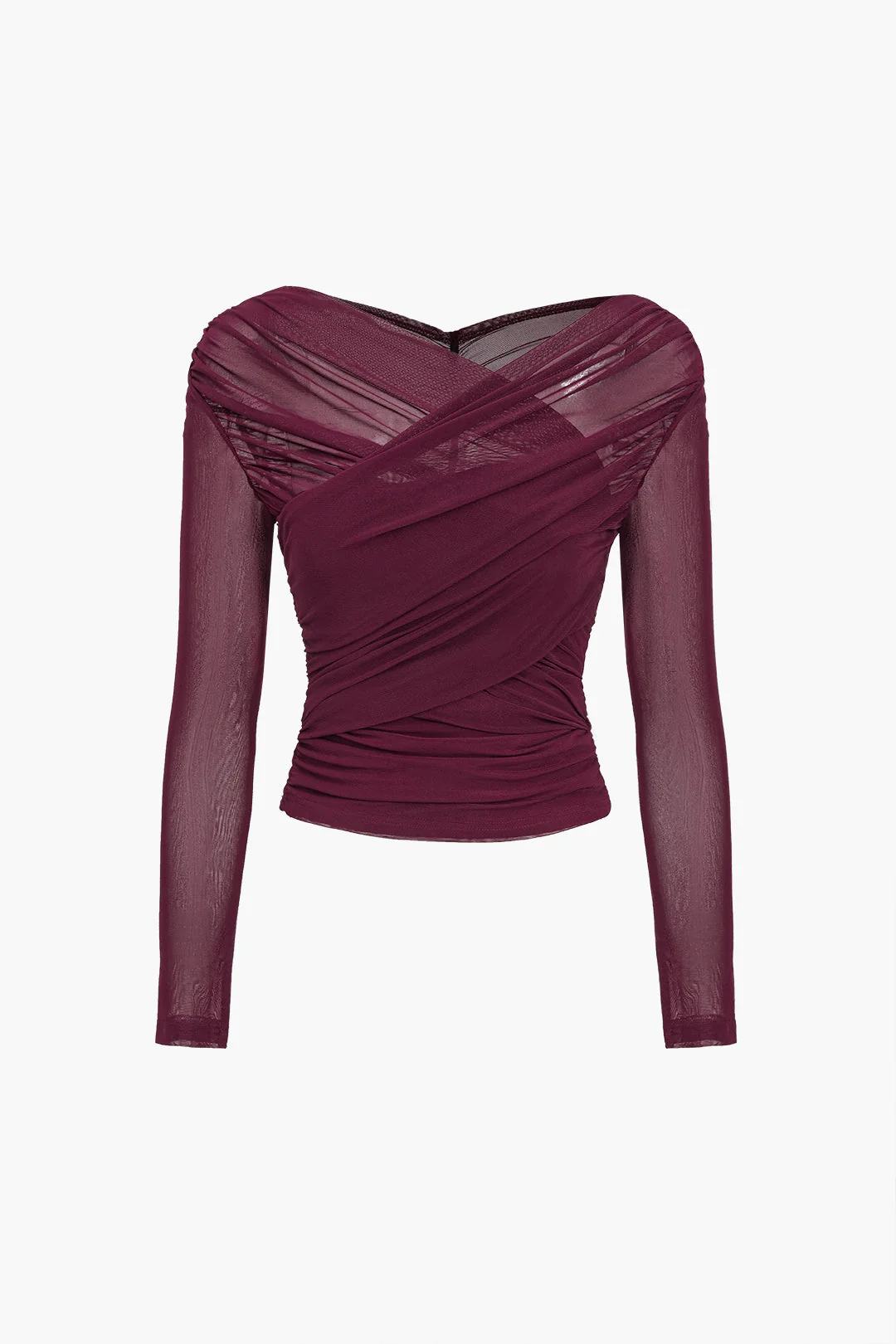 Sheer Mesh Ruched Long Sleeve Top - Image 4