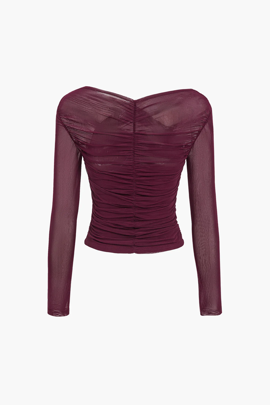Sheer Mesh Ruched Long Sleeve Top - Image 5