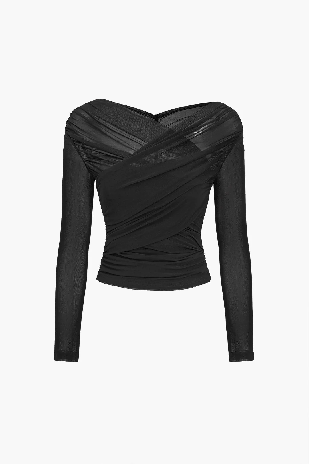 Sheer Mesh Ruched Long Sleeve Top - Image 7