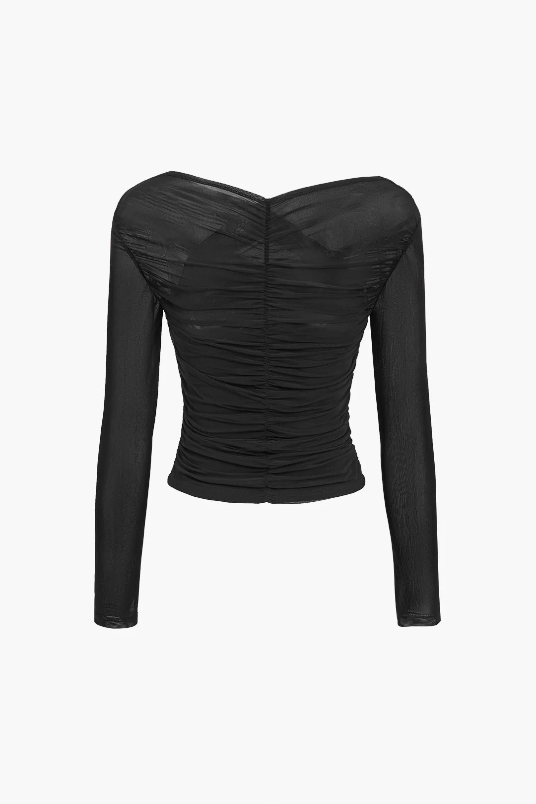 Sheer Mesh Ruched Long Sleeve Top - Image 8
