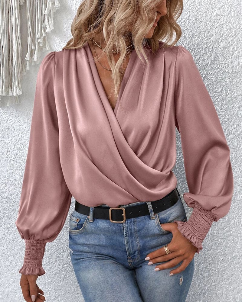 Elegant Long-Sleeve Wrap Blouse - Image 6