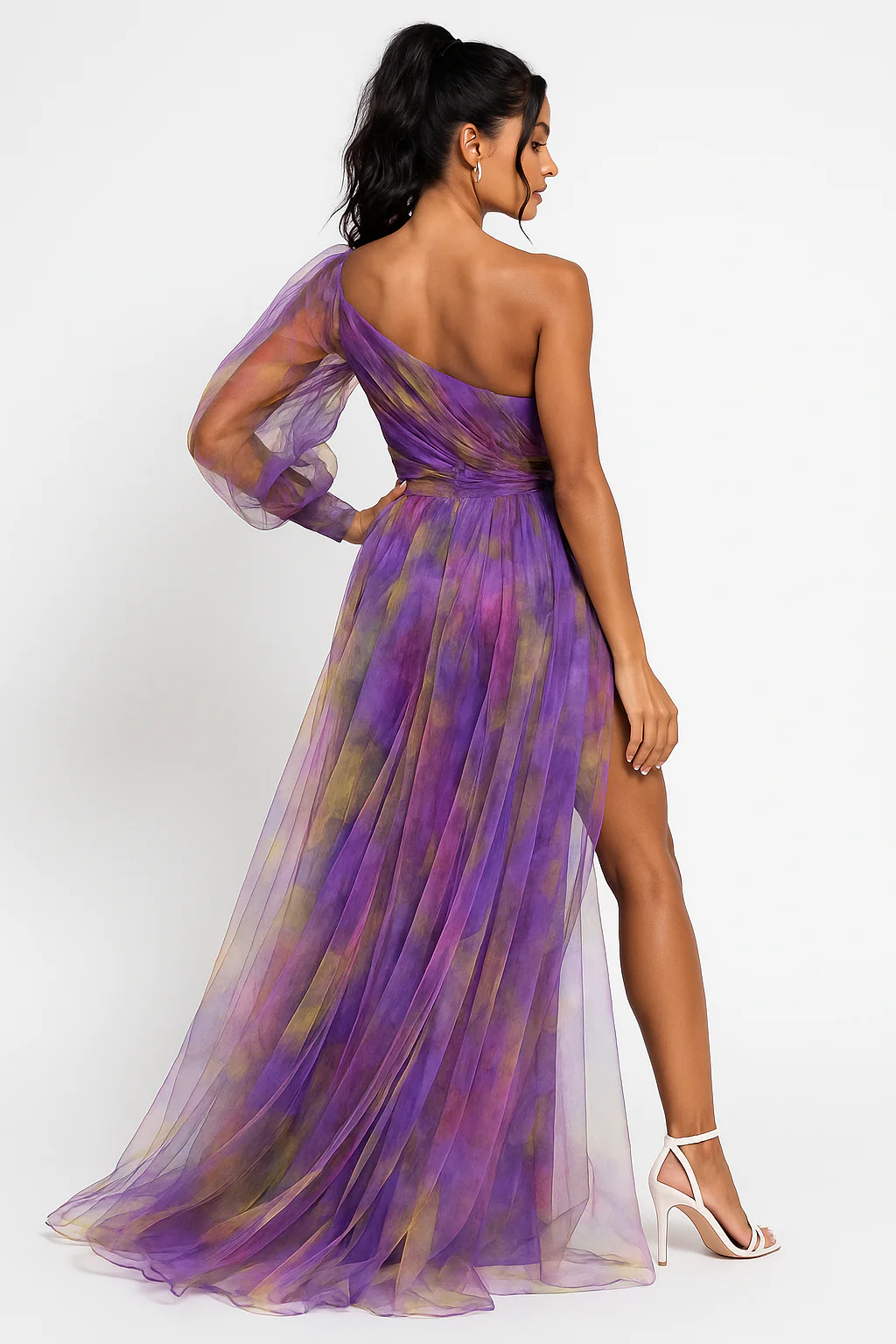 Evening Asymmetric sleeve Maxi Evening Gown - Image 2