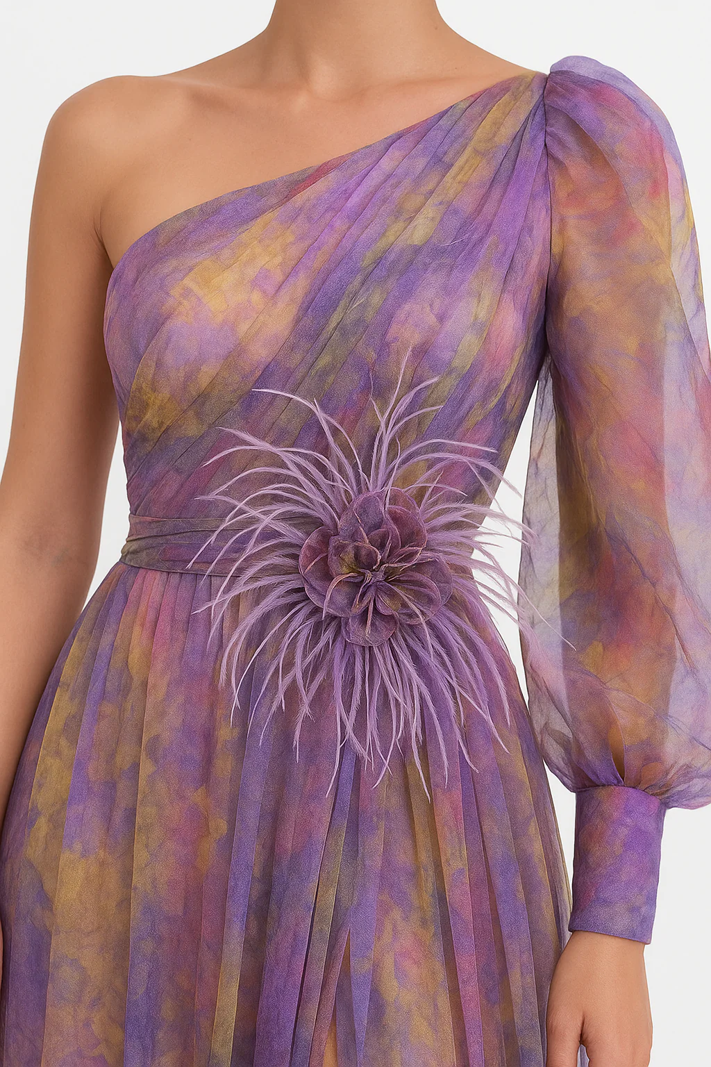 Evening Asymmetric sleeve Maxi Evening Gown - Image 3