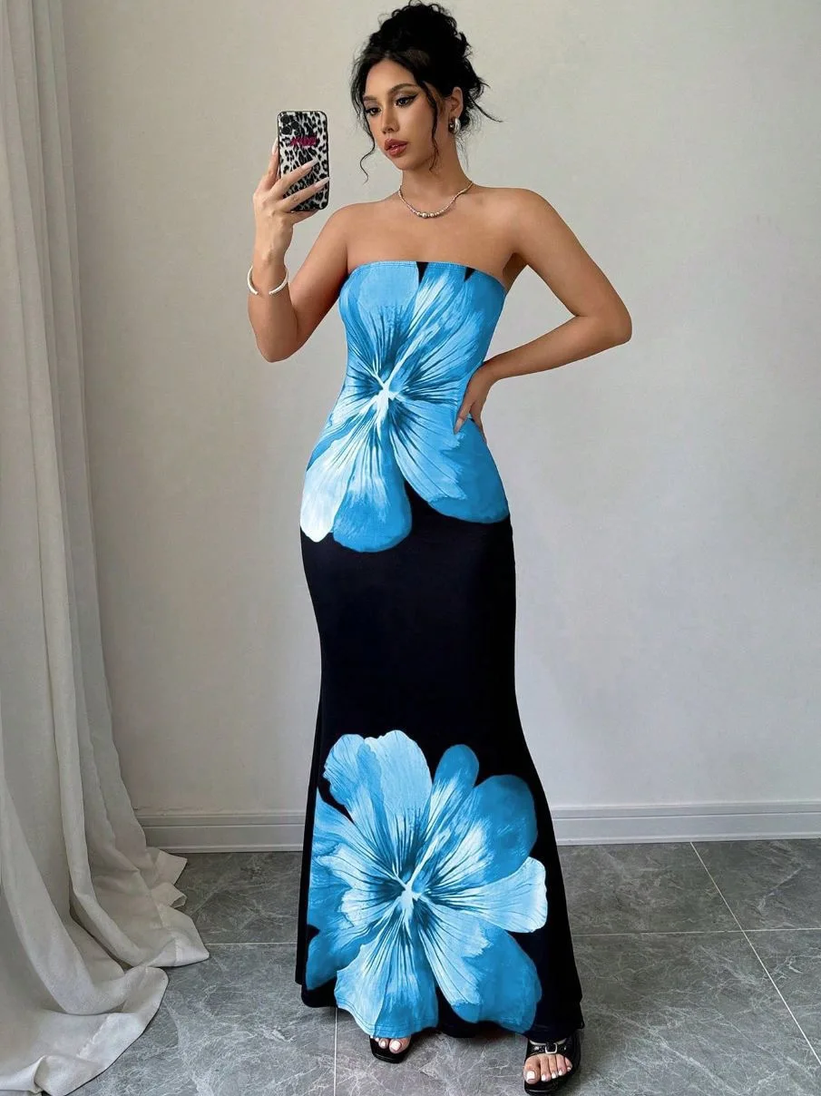 Strapless Floral Maxi Dress – Elegant Statement Evening Dress for Women