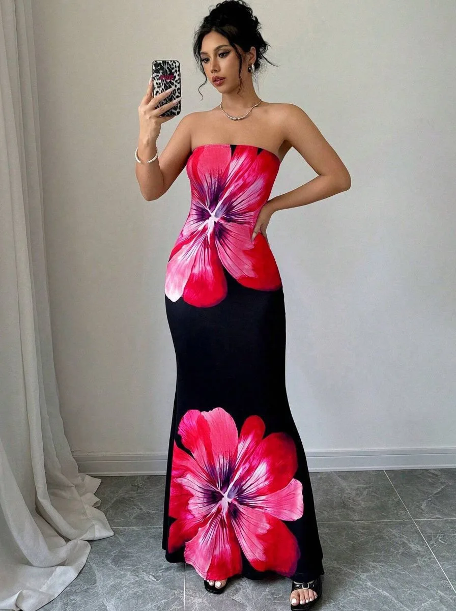 Strapless Floral Maxi Dress – Elegant Statement Evening Dress for Women - Image 2