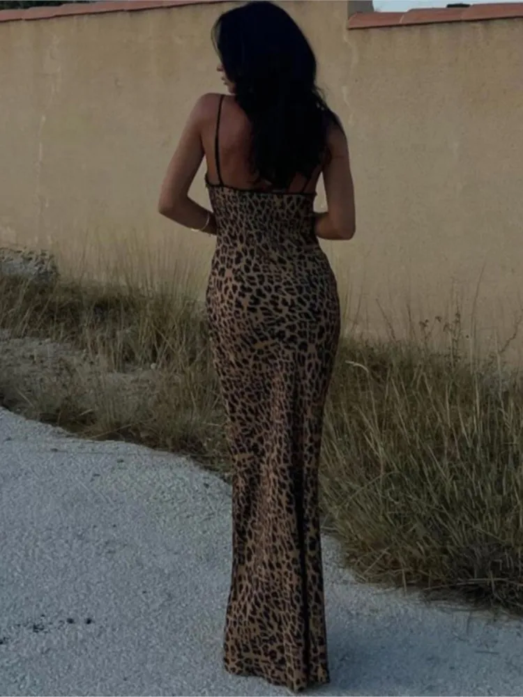 Leopard Pattern Evening Party Maxi Dress - Image 4