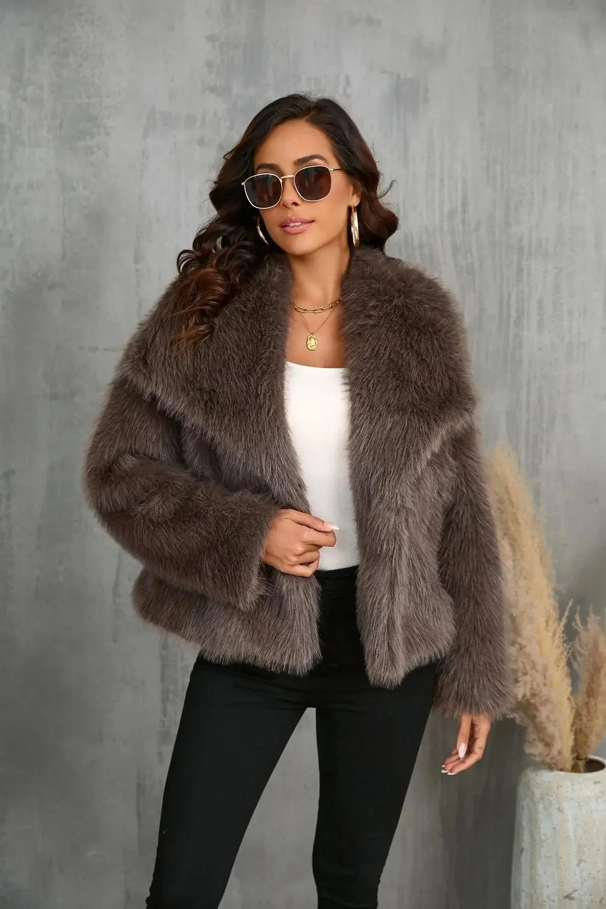 Women's Fluffy Faux Fur Jacket - Image 5