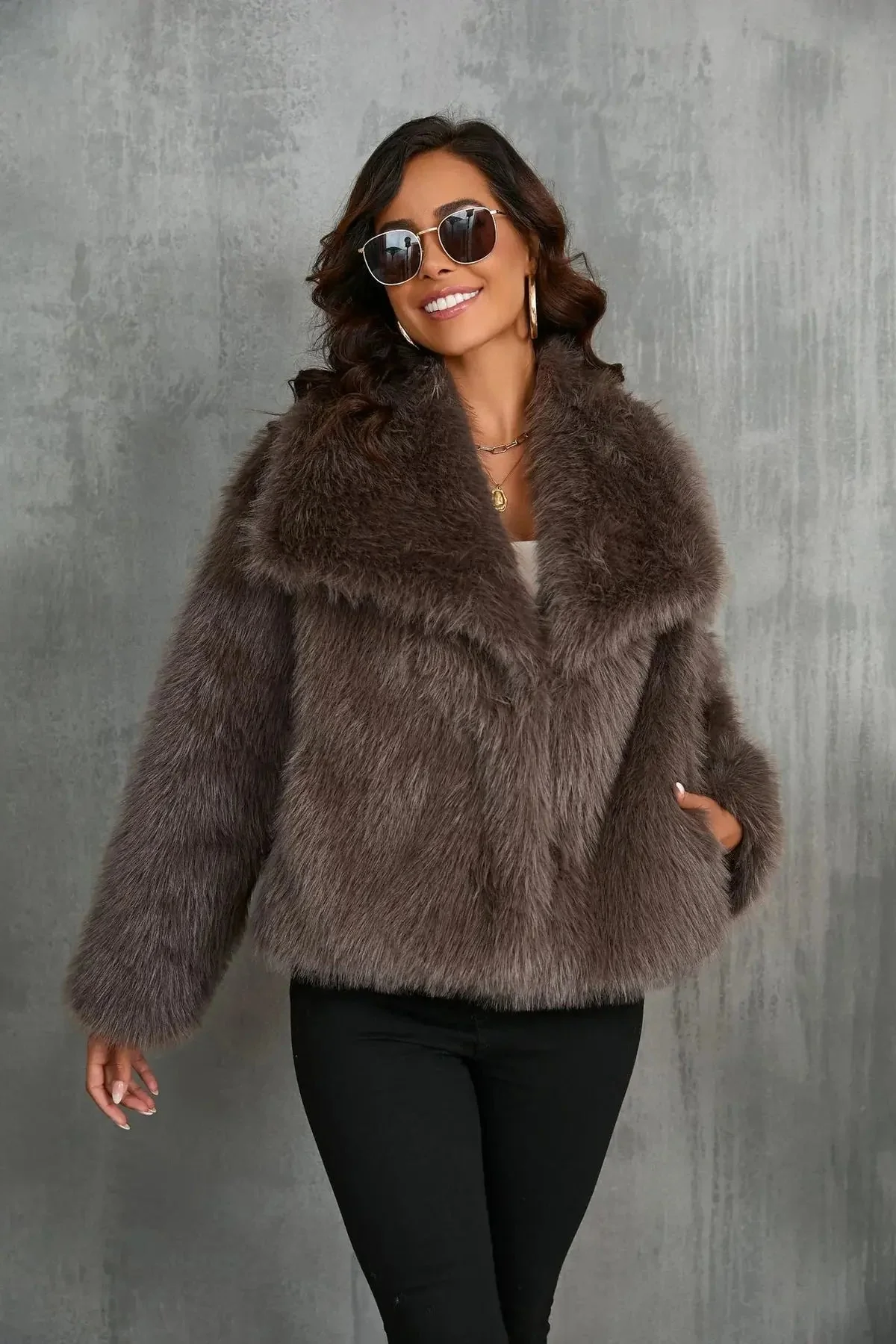 Women's Fluffy Faux Fur Jacket - Image 6