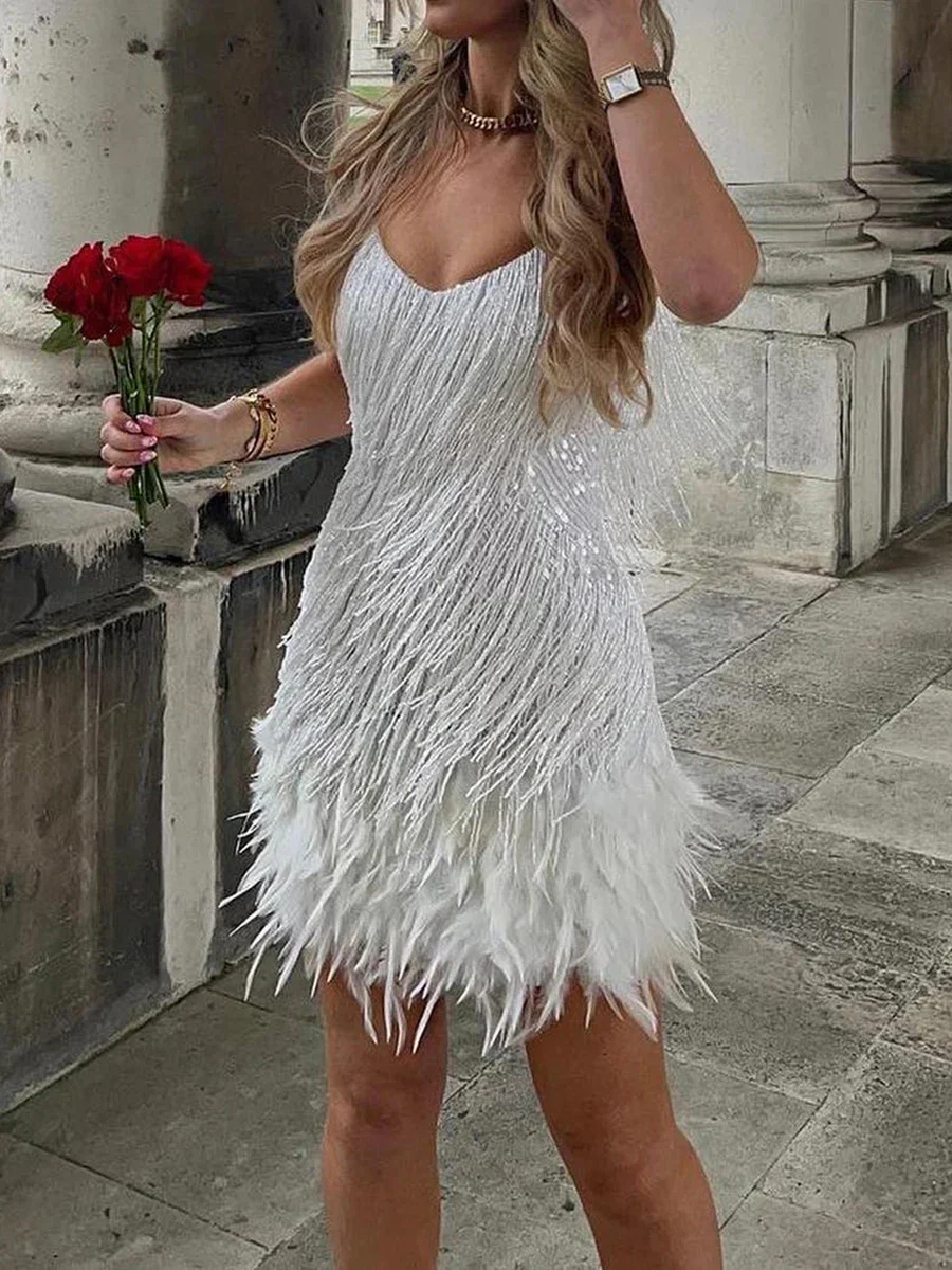 Cute Feather Party Mini Dress - Image 2