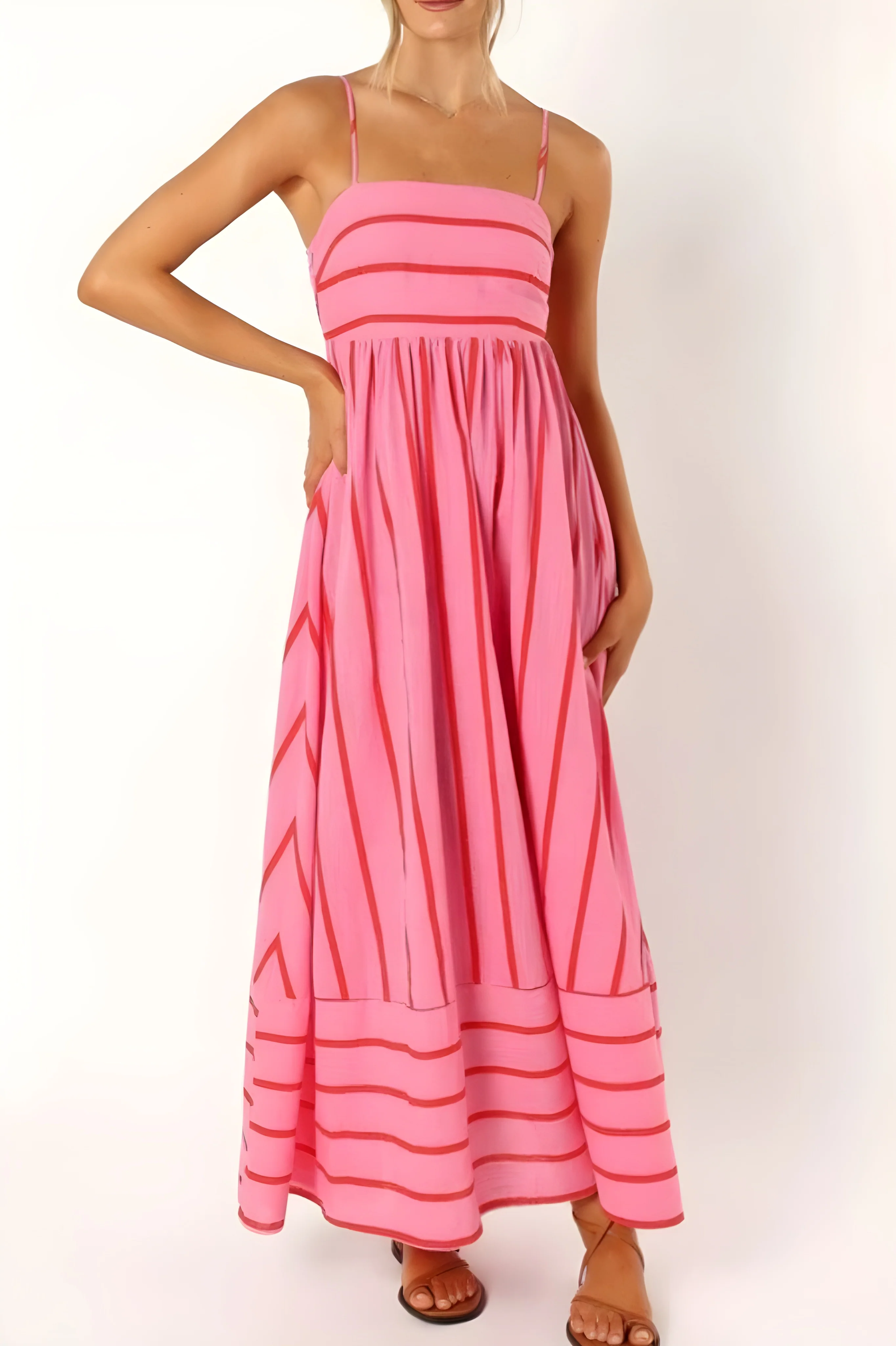 Striped Strappy Summer Beach Maxi Dress - Image 2