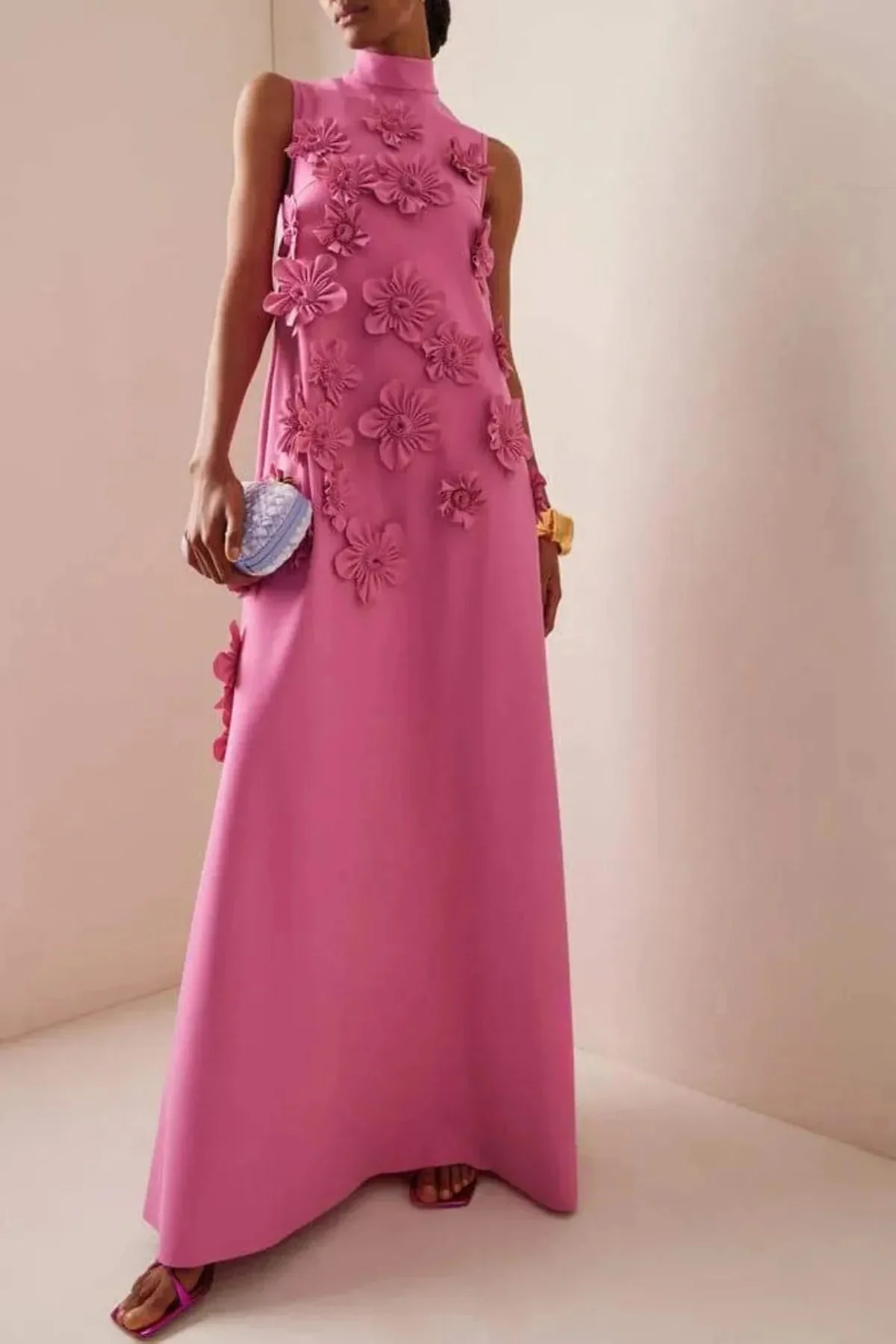 Flower Embellished Sleeveless Summer Evening Maxi Dress - Image 2