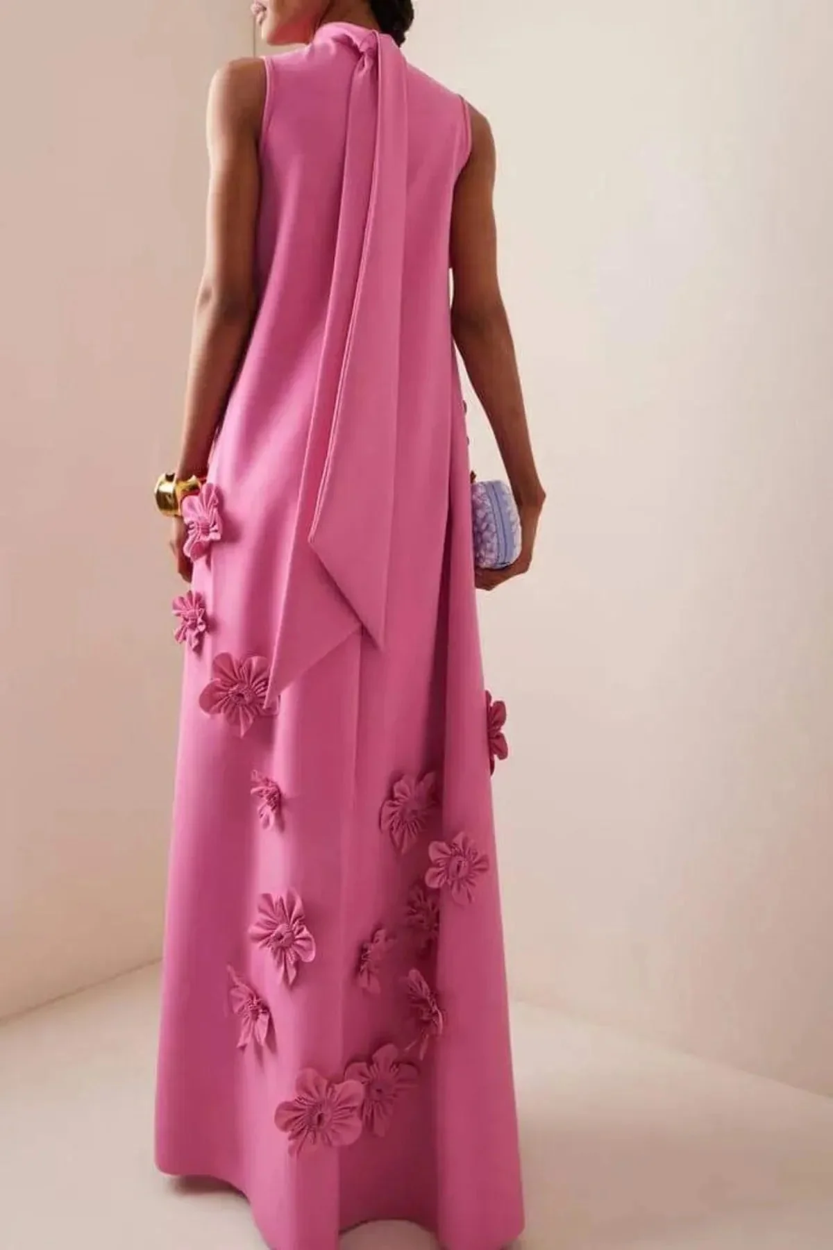 Flower Embellished Sleeveless Summer Evening Maxi Dress - Image 4