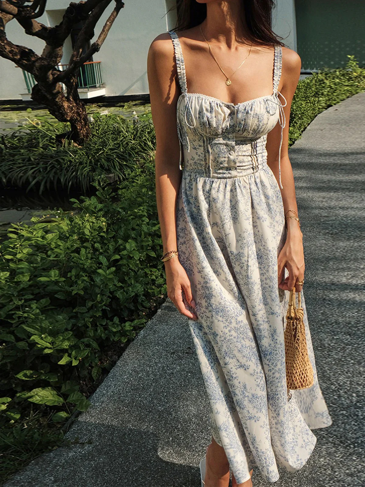 Summer Floral Cocktail Midi Dress
