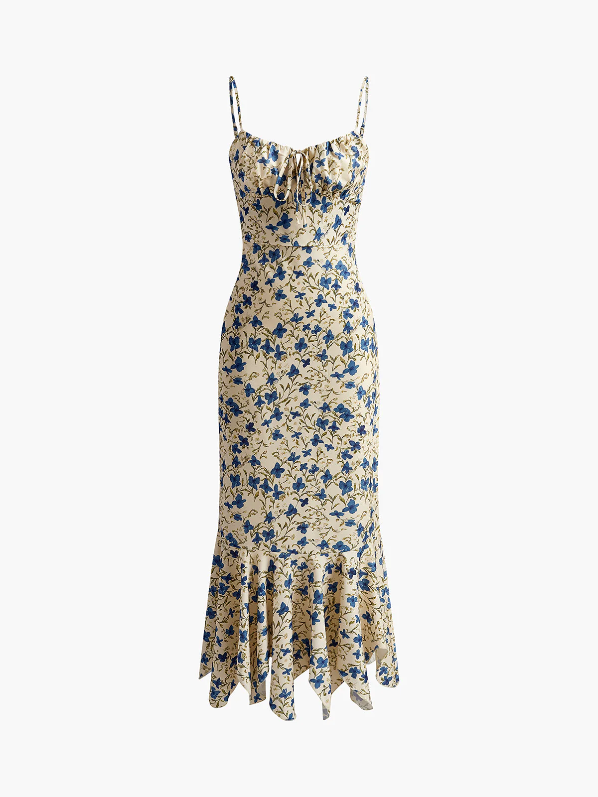 Floral Summer Night Spaghetti Strap Maxi Dress with Ruched Front - Image 7