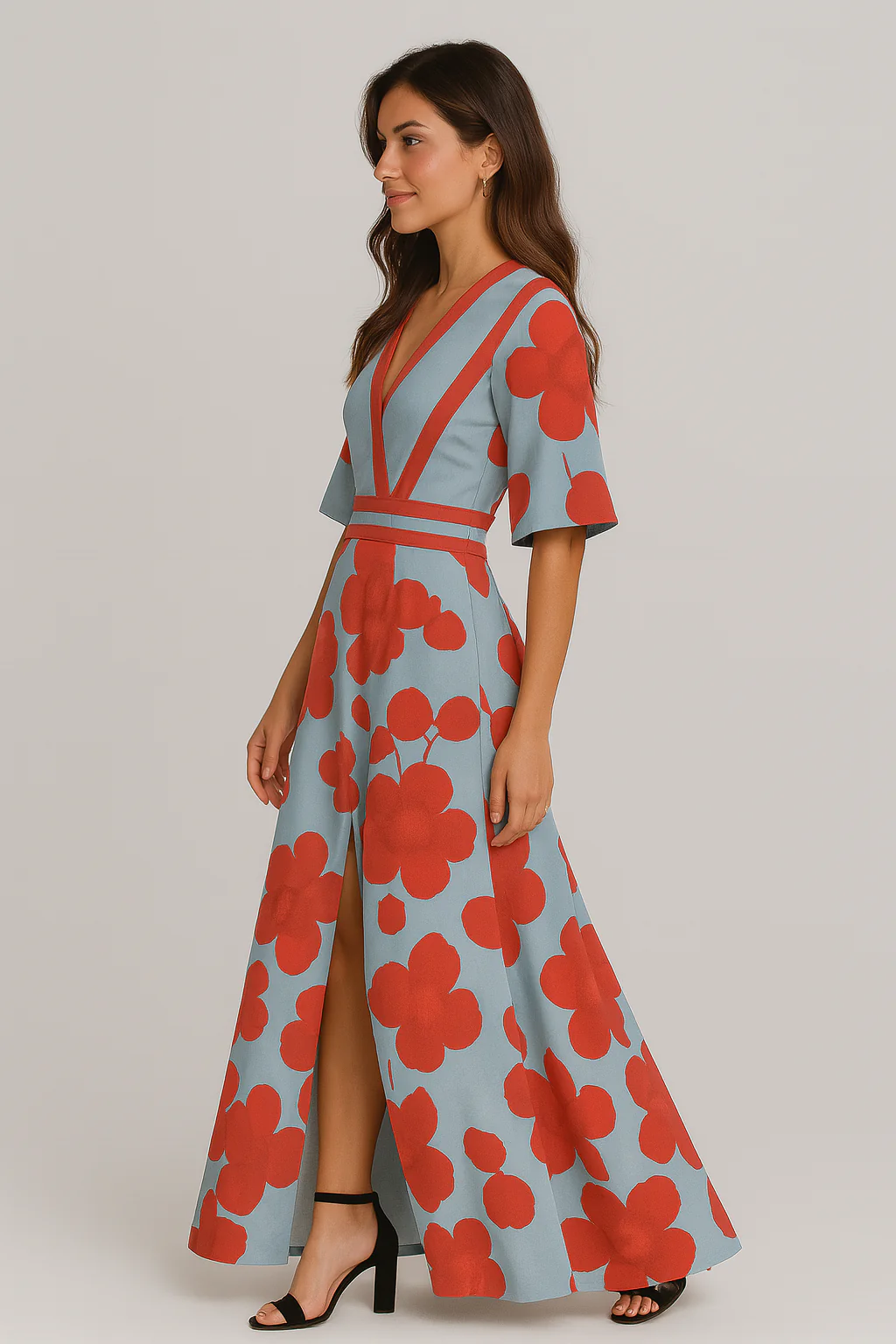 Floral V-Neck Summer Evening Maxi Dress - Image 3