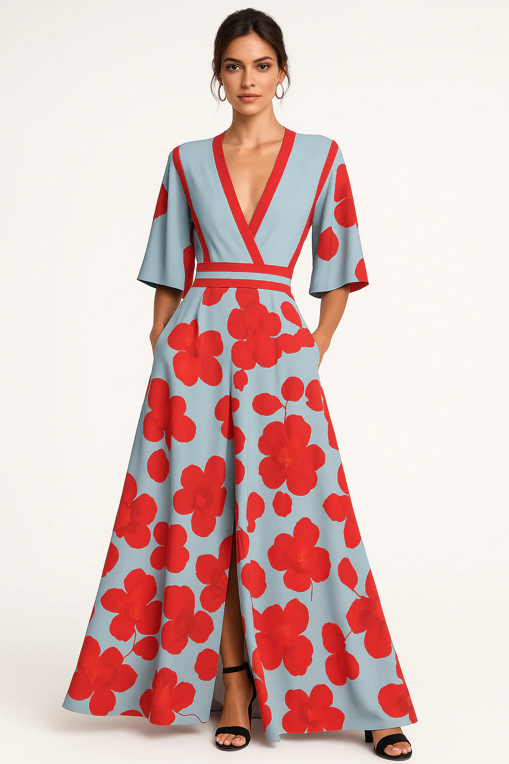 Floral V-Neck Summer Evening Maxi Dress - Image 4