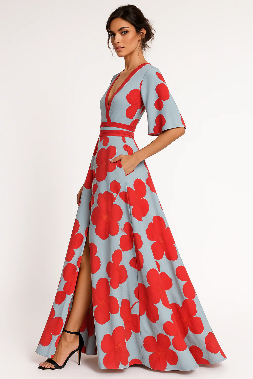 Floral V-Neck Summer Evening Maxi Dress - Image 5