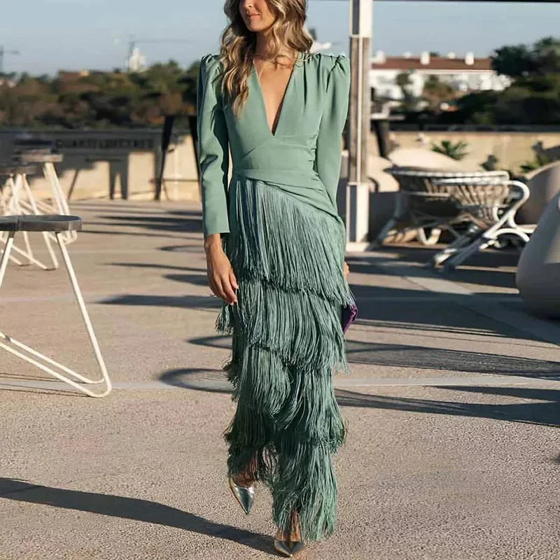 Fringe Detail Maxi Dress – Elegant Statement Occasion Dress for Women - Image 8