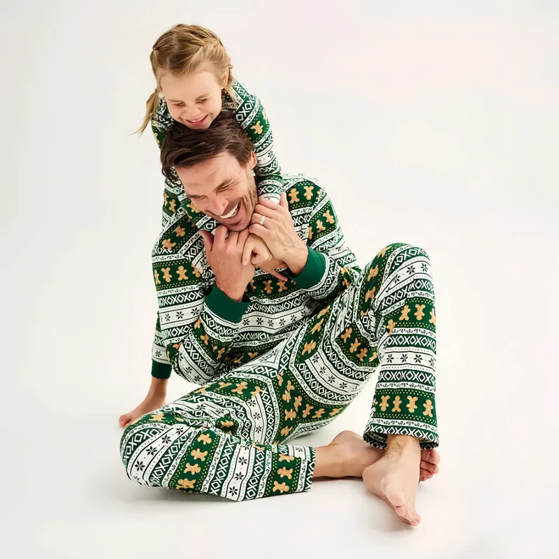 Matching Green Family Gingerbread Christmas Pyjamas Set - Image 3