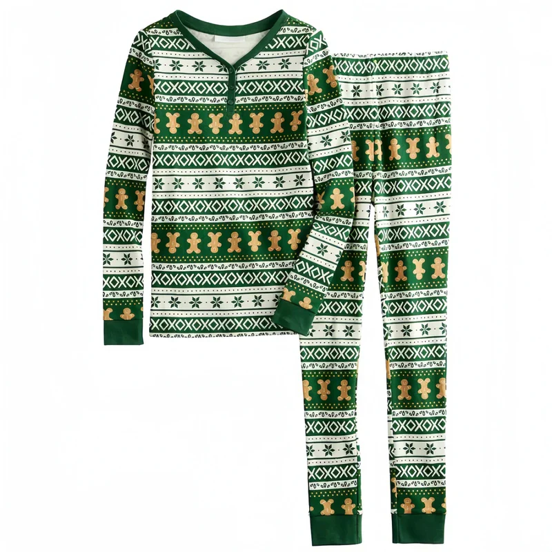 Matching Green Family Gingerbread Christmas Pyjamas Set - Image 6