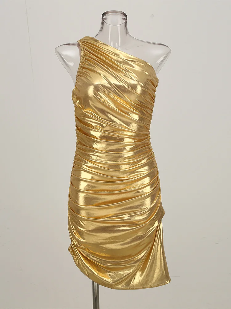 Gold One-Shoulder Evening Midi Dress - Image 5