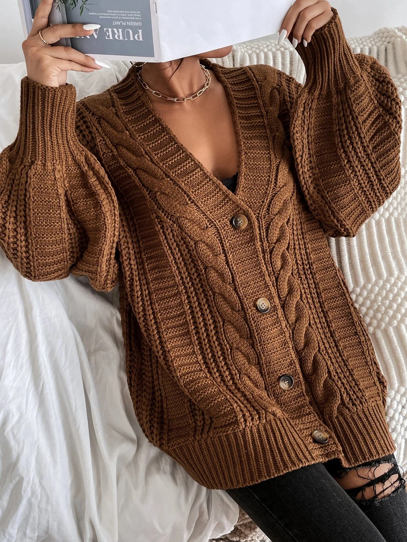 Oversized Cable Knit Cardigan - Image 3
